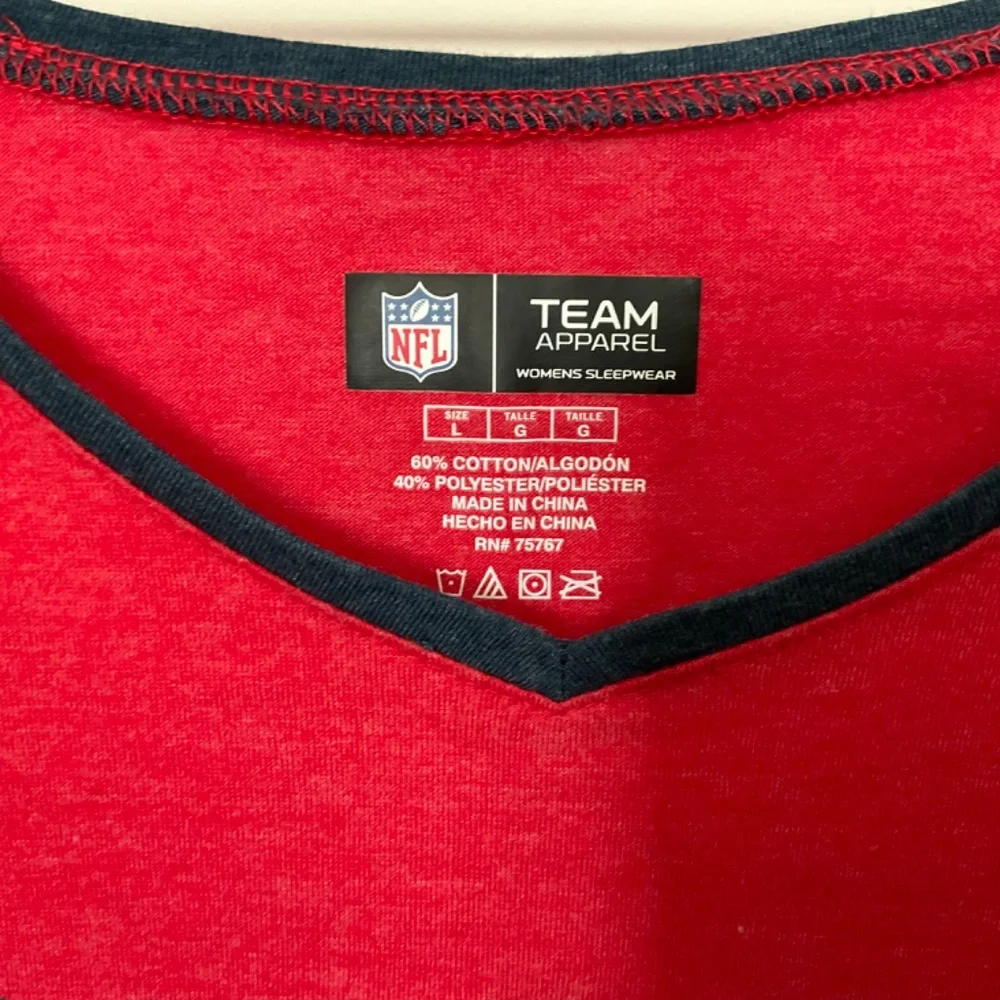 NFL Houston Texans Raglan V-Neck Knit Nightshirt - Red‎ and Blue - Size Large